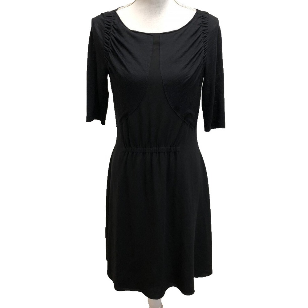Nina Ricci Silk Sheath Dress Womens 38 US 6 Black Short Sleeve‎ Knee Length LBD